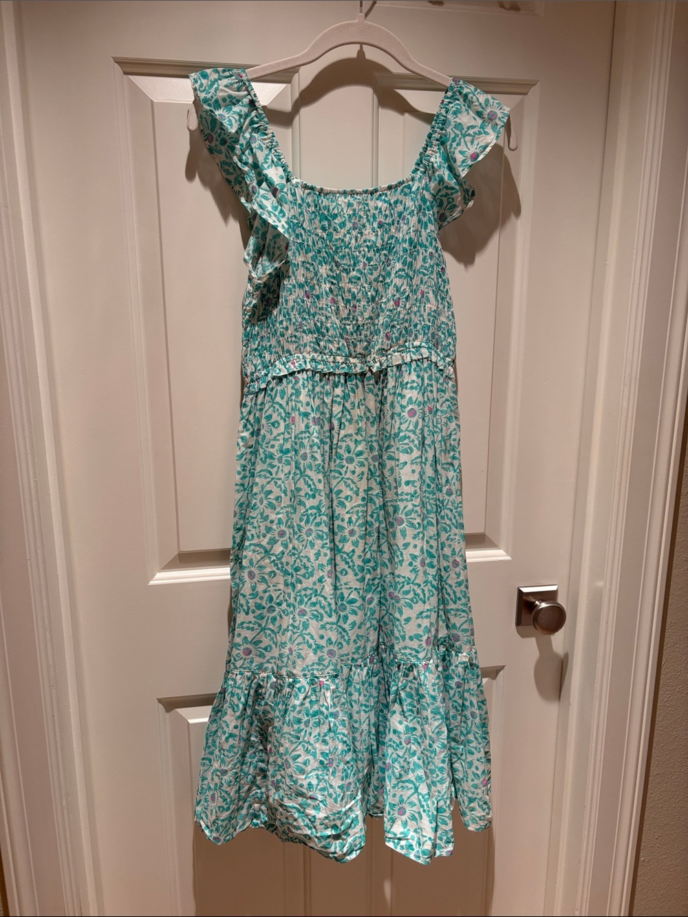 Girls' Aqua Floral Ruffle Sundress